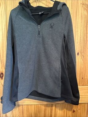Spyder Men's Gray and Black Half-Zip Hooded Performance Sweater